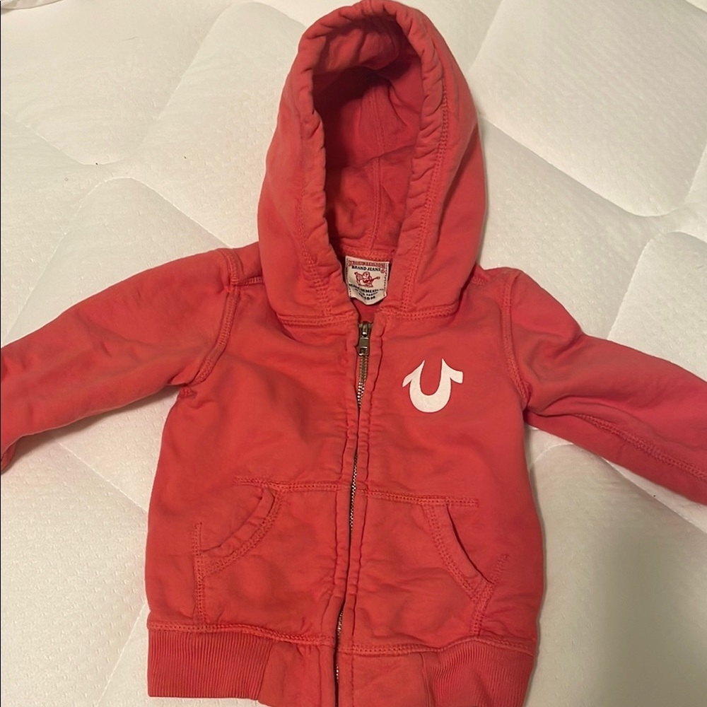 True Religion Pink Zip-Up Hoodie Sweatshirt
